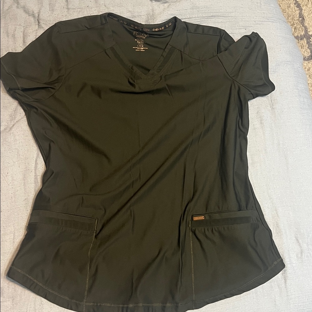 Olive Green Women's Cherokee scrub set both large. Straight slim pants